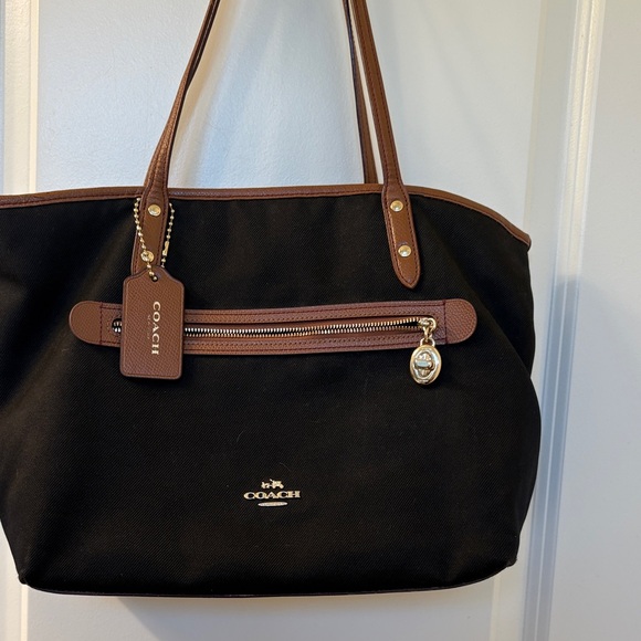 Coach Black Tote with Brown Accents - Picture 1 of 5